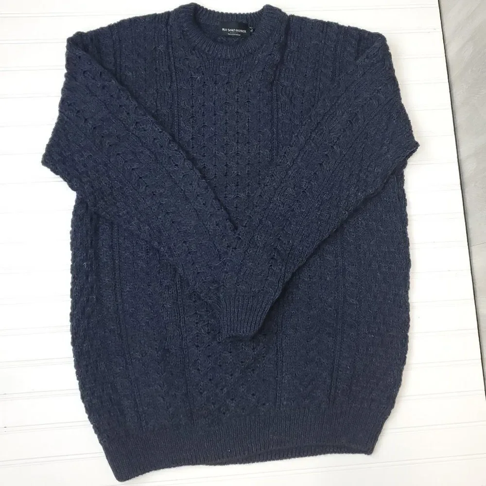 Rue Saint Patrick  Men's 100% Wool Chunky Cable Knit Fall Winter Sweater - Picture 5 of 11